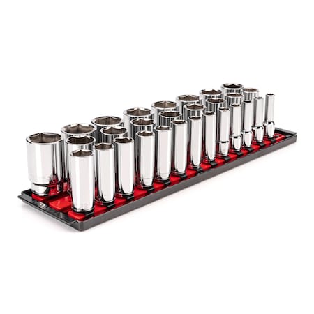 Tekton 1/2 Inch Drive Deep 6-Point Socket Set with Rails, 29-Piece (10-38 mm) SHD92125